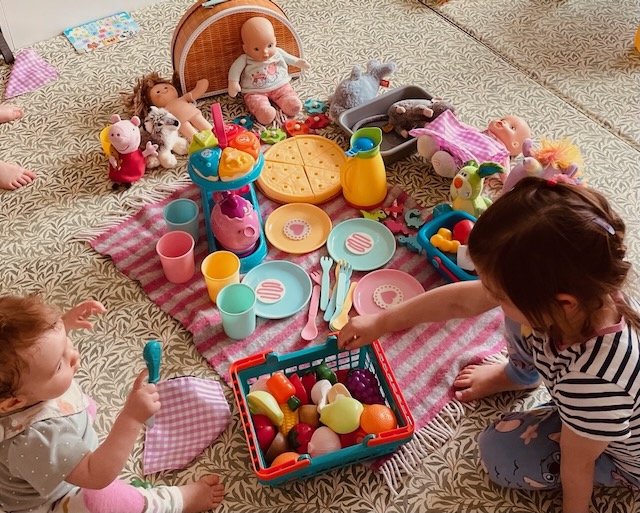 Children having a picnic at home